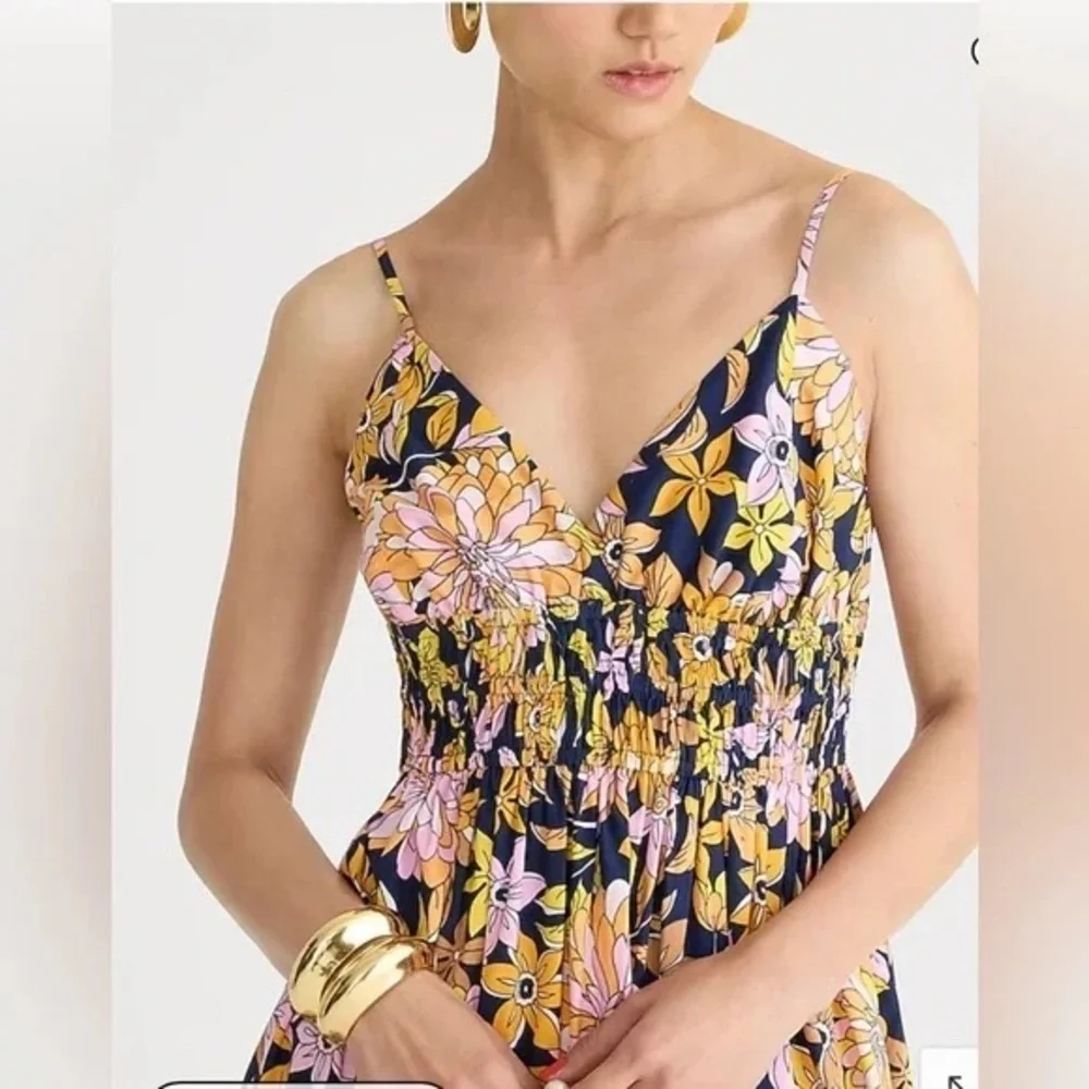 NWT JCrew V-neck smocked-waist cotton poplin dress in dusk floral size 22